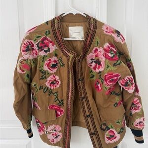 Anthropologie Pink Floral Bomber Jacket